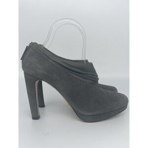 Prada Womens Suede Ankle Booties Gray Sz 37.5 US 6.5 Designer Casual Boots Shoes